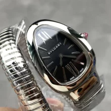BVLGARI Serpenti Seduttori Watch 101828 SS BVF 1:1 Best Edition Black Dial on SS Bracelet ETA Quartz