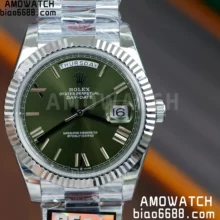 Rolex DayDate 228236 40mm QF 1:1 Best Edition Green Roman Dial Fluted Bezel on SS Bracelet A2836 V5(Tungsten Heavy Version)