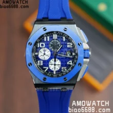 AP Royal Oak Offshore 44mm Black/Blue Ceramic APJF 1:1 Best Edition Blue Dial on Blue Rubber Strap
