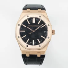 Royal Oak 41mm 15510 RG DDF 1:1 Best Edition Black Dial on Blue Leather Strap DD4302 Super Clone (Weighted)