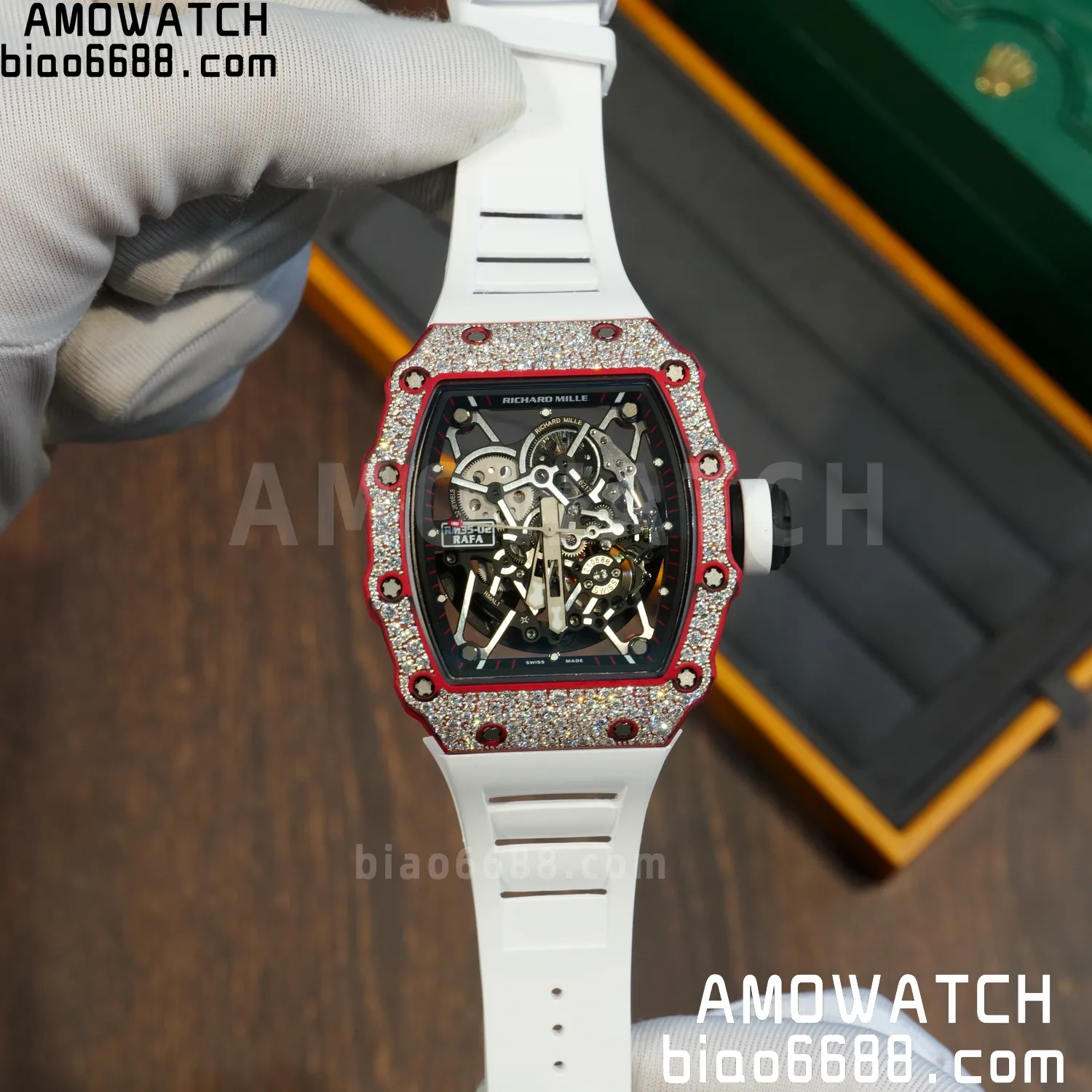 Custom Made RICHARD MILLE RM035 RM35-02 RM3502 Red NTPT Carbon on White Rubber Strap Vaucher RMUL1 69 0109b560a59642e AMO Watch