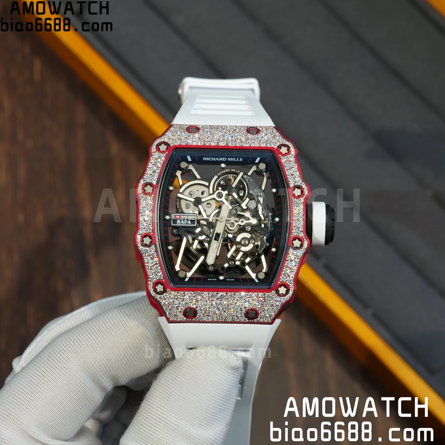 Custom Made RICHARD MILLE RM035 RM35-02 RM3502 Red NTPT Carbon on White Rubber Strap Vaucher RMUL1 88 0d0b4d7d87b493b AMO Watch