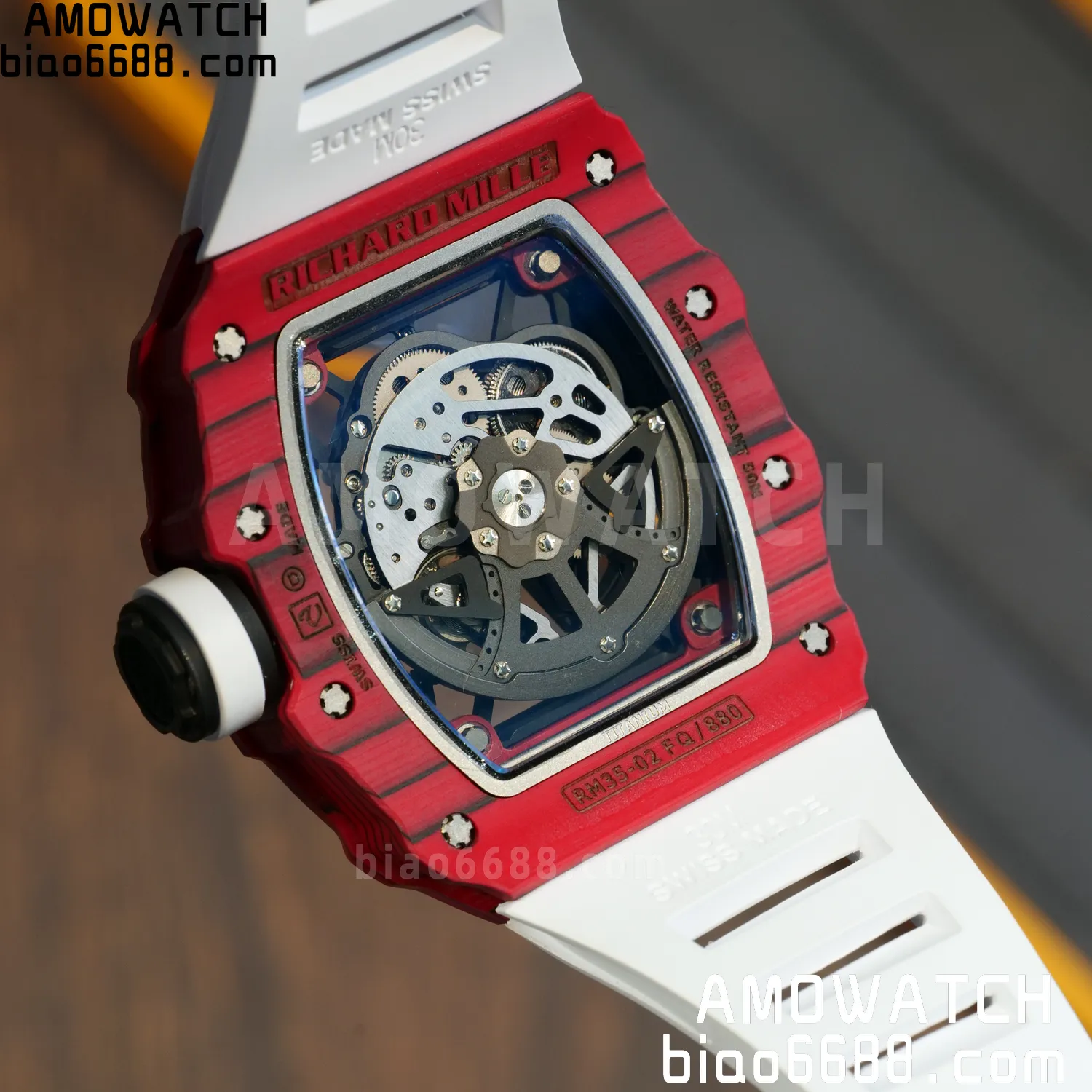 Custom Made RICHARD MILLE RM035 RM35-02 RM3502 Red NTPT Carbon on White Rubber Strap Vaucher RMUL1 90 178f931021cebf0 AMO Watch