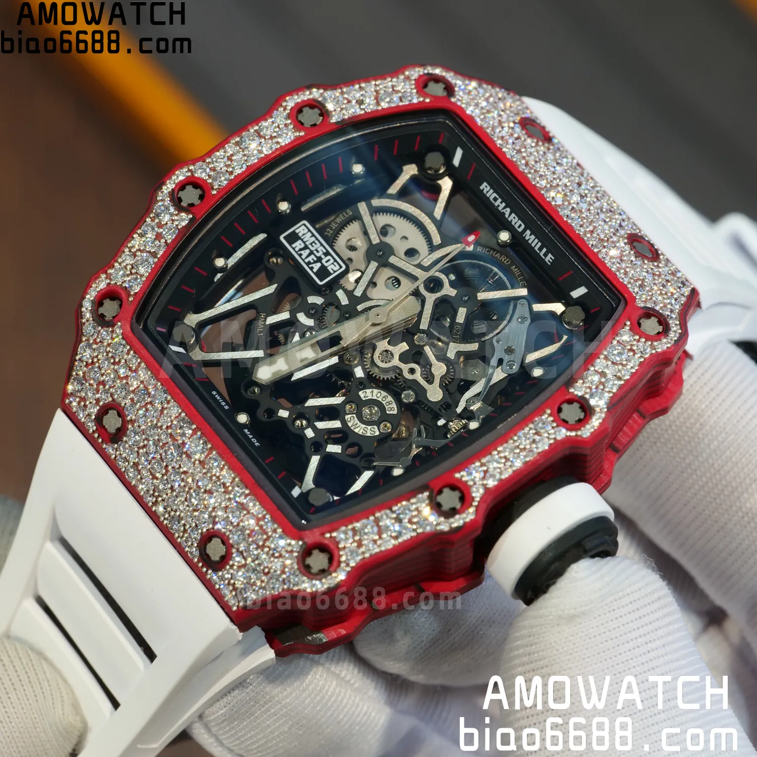 Custom Made RICHARD MILLE RM035 RM35-02 RM3502 Red NTPT Carbon on White Rubber Strap Vaucher RMUL1 82 1b21a0d36d53efa AMO Watch