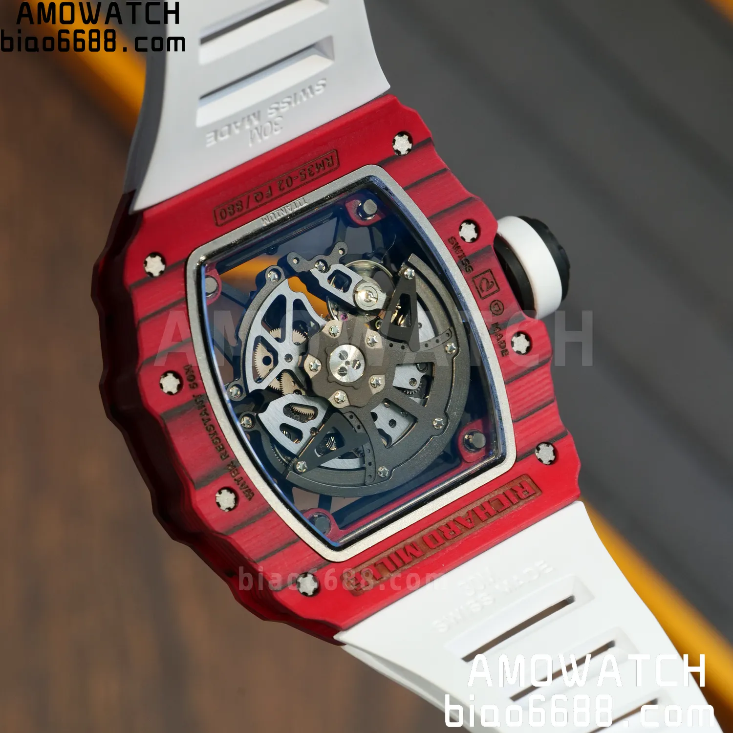 Custom Made RICHARD MILLE RM035 RM35-02 RM3502 Red NTPT Carbon on White Rubber Strap Vaucher RMUL1 91 1cd4fda37caaef0 AMO Watch