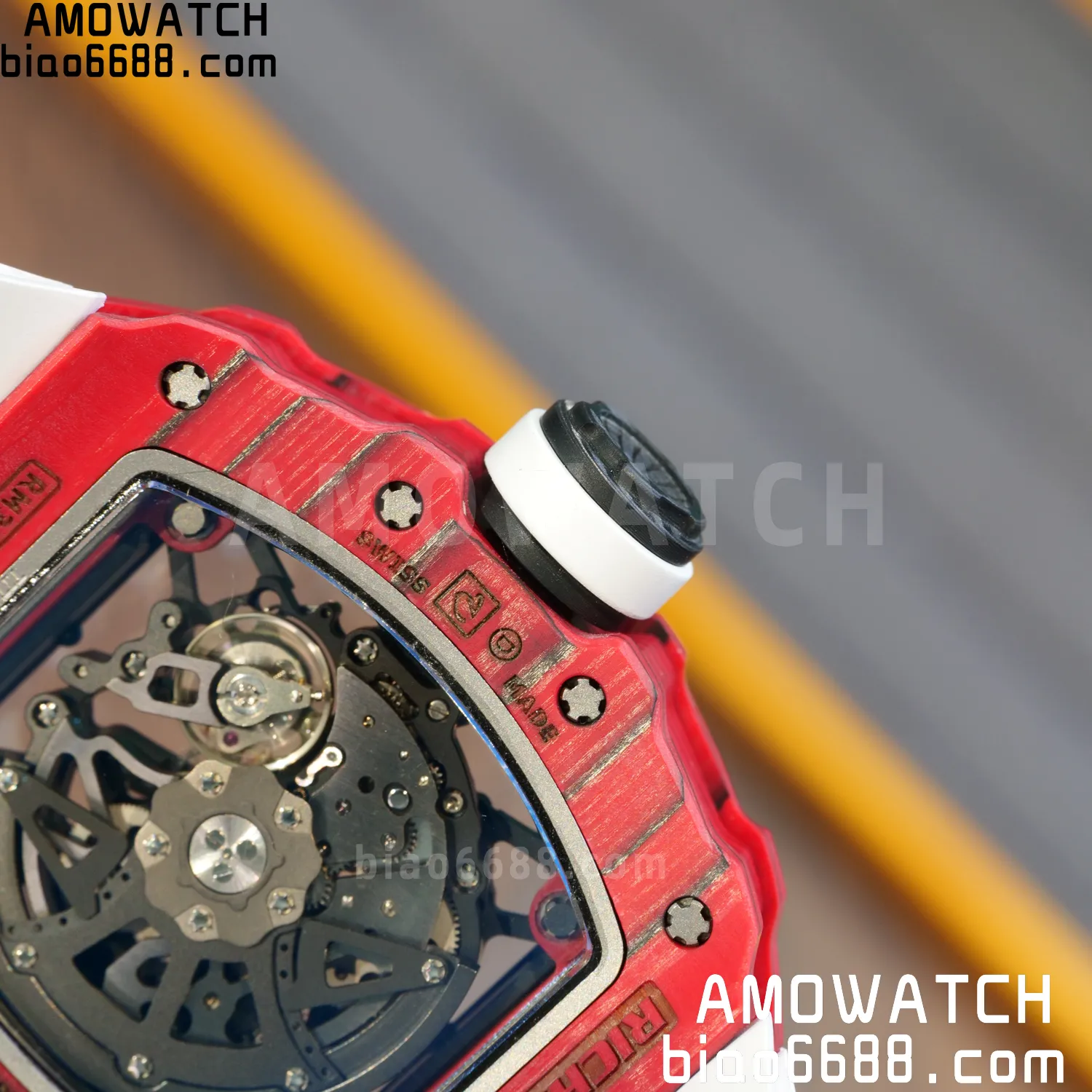 Custom Made RICHARD MILLE RM035 RM35-02 RM3502 Red NTPT Carbon on White Rubber Strap Vaucher RMUL1 93 5fe8ff9f06206b8 AMO Watch