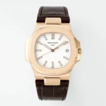 PP Nautilus 5711 RG DDF 1:1 Best Edition White Textured Dial on Brown Leather Strap   (Weighted)