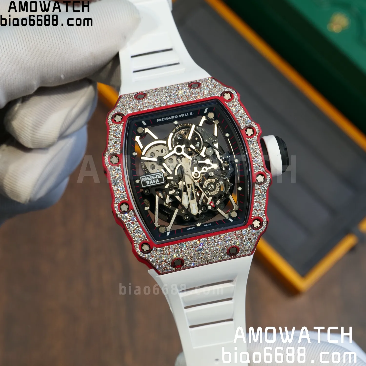 Custom Made RICHARD MILLE RM035 RM35-02 RM3502 Red NTPT Carbon on White Rubber Strap Vaucher RMUL1 71 696c14be3a644f6 AMO Watch