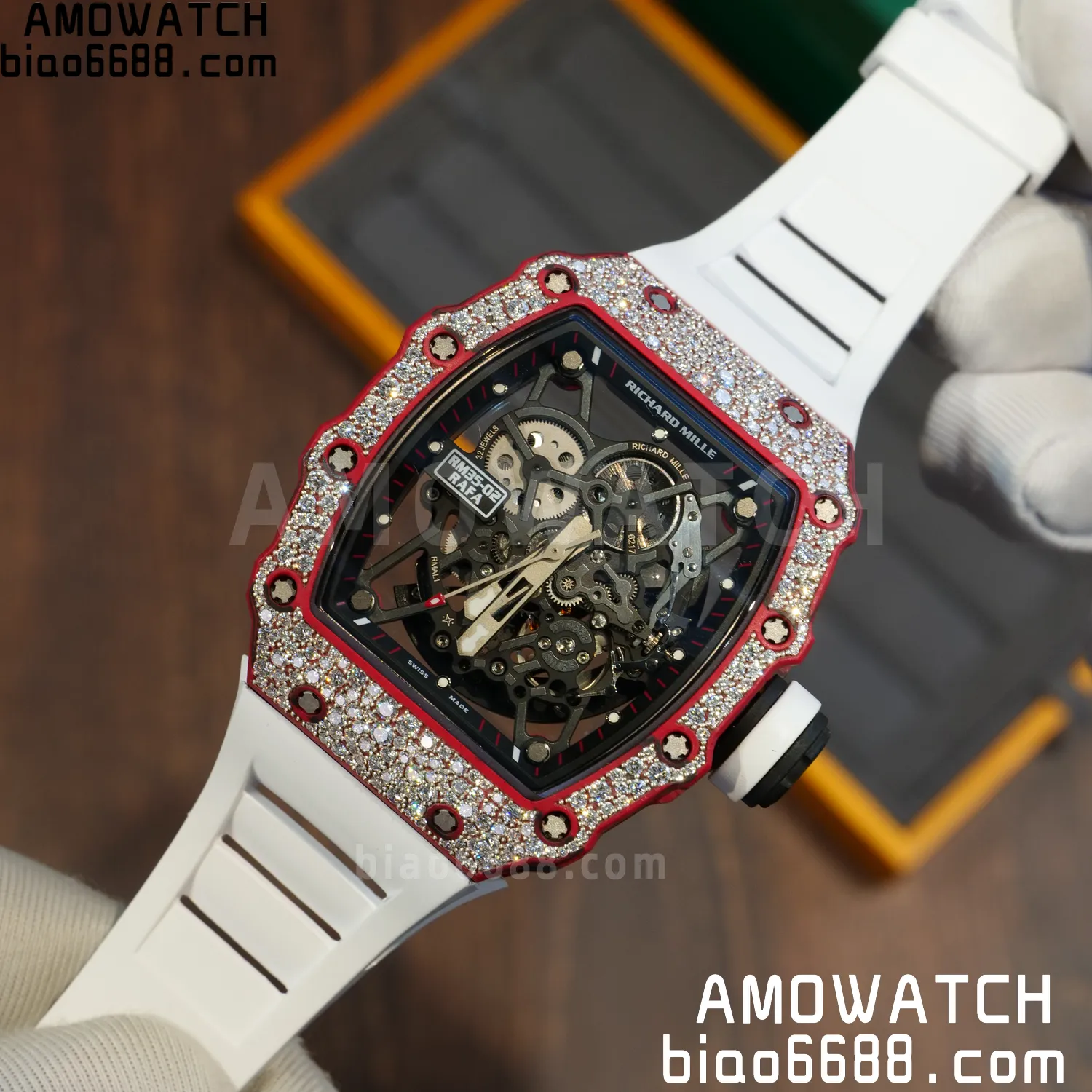 Custom Made RICHARD MILLE RM035 RM35-02 RM3502 Red NTPT Carbon on White Rubber Strap Vaucher RMUL1 72 6e56d027b5926de AMO Watch