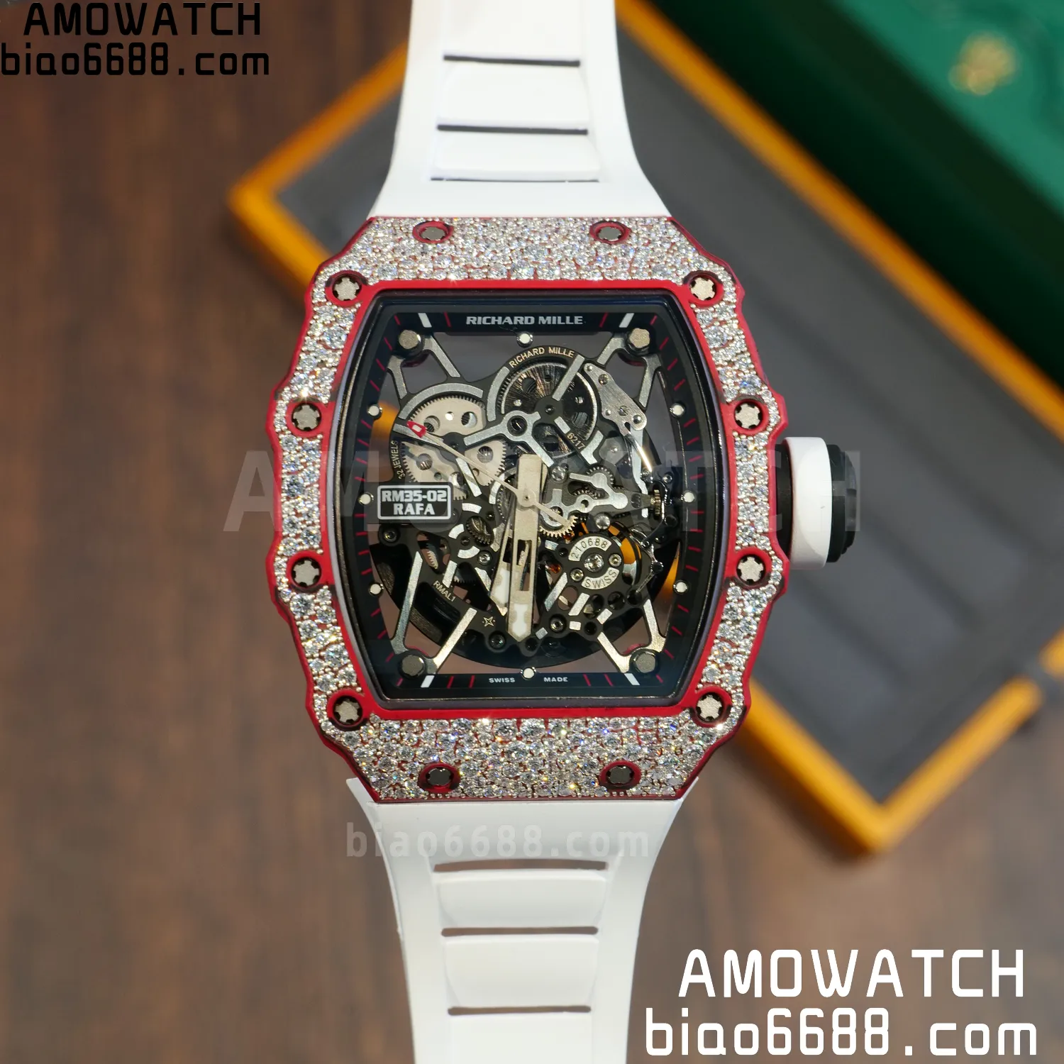 Custom Made RICHARD MILLE RM035 RM35-02 RM3502 Red NTPT Carbon on White Rubber Strap Vaucher RMUL1 75 738d07d6512bf15 AMO Watch