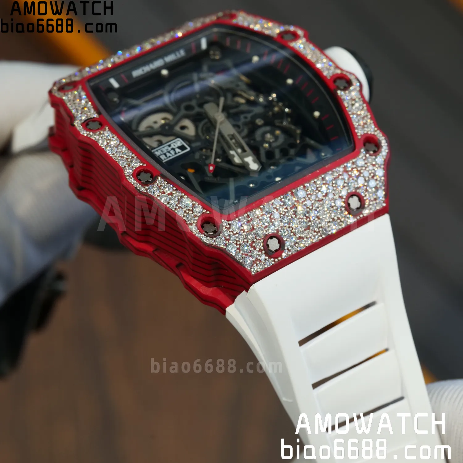 Custom Made RICHARD MILLE RM035 RM35-02 RM3502 Red NTPT Carbon on White Rubber Strap Vaucher RMUL1 78 7d9d4183f97784f AMO Watch
