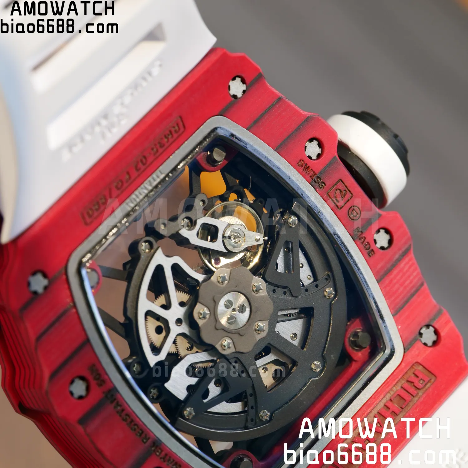 Custom Made RICHARD MILLE RM035 RM35-02 RM3502 Red NTPT Carbon on White Rubber Strap Vaucher RMUL1 92 7f9bf1860139d34 AMO Watch