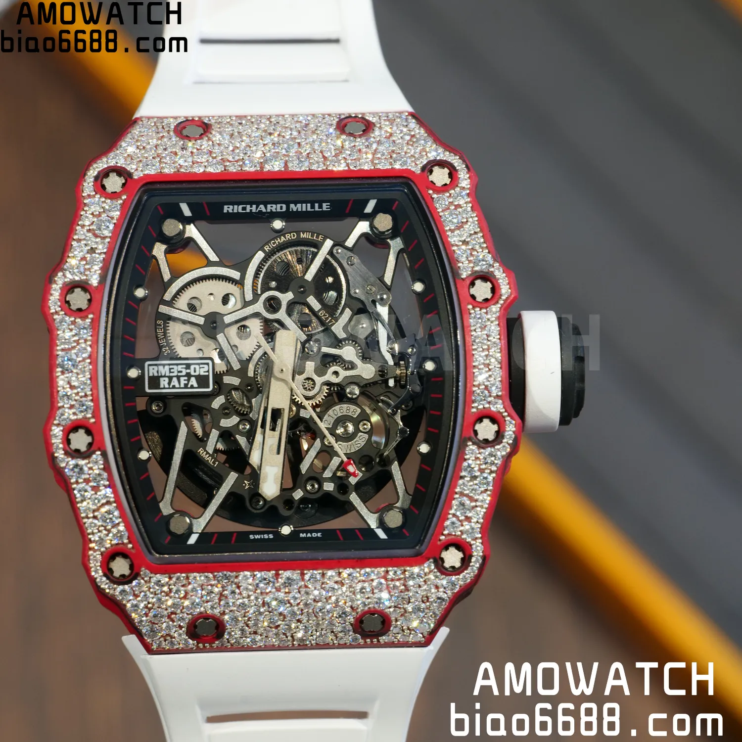 Custom Made RICHARD MILLE RM035 RM35-02 RM3502 Red NTPT Carbon on White Rubber Strap Vaucher RMUL1 76 83d390268d4d97e AMO Watch