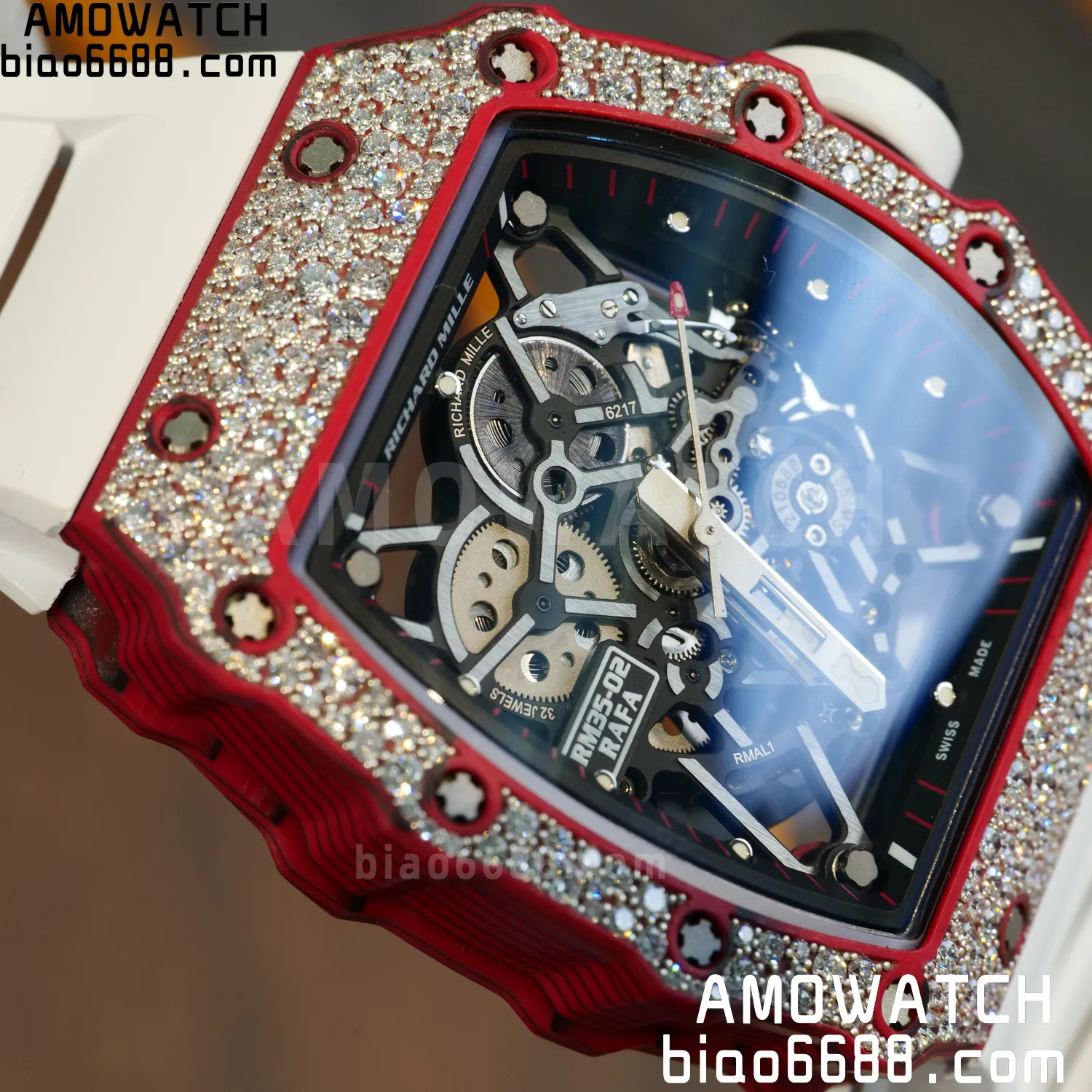 Custom Made RICHARD MILLE RM035 RM35-02 RM3502 Red NTPT Carbon on White Rubber Strap Vaucher RMUL1 83 88d743c544e9a20 AMO Watch