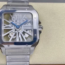 Santos de Cartier Skeleton PVD MLF Skeleton Black Skeleton Dial on SS SmartLink Bracelet 9611MC