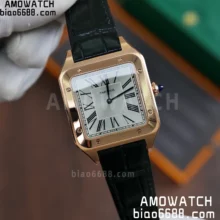 Cartier Santos Dumont WSSA0032 Xl 46.6mm RG F1 Factory 1:1 Best Edition white Dial on Black leather strap