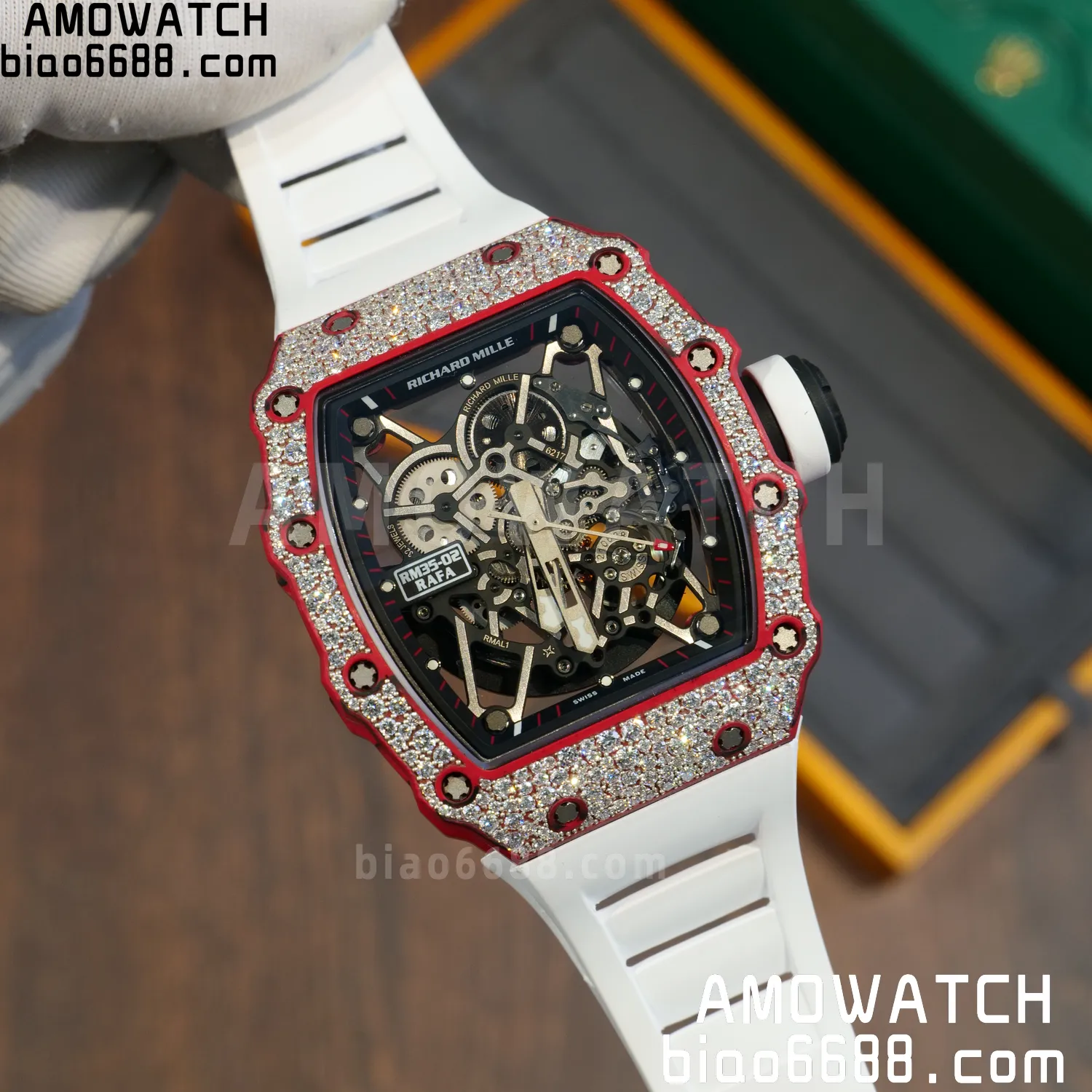 Custom Made RICHARD MILLE RM035 RM35-02 RM3502 Red NTPT Carbon on White Rubber Strap Vaucher RMUL1 70 a8cc14658f9c26a AMO Watch