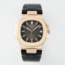 PP Nautilus 5711 RG DDF 1:1 Best Edition Gray Textured Dial on Black Leather Strap   (Weighted)