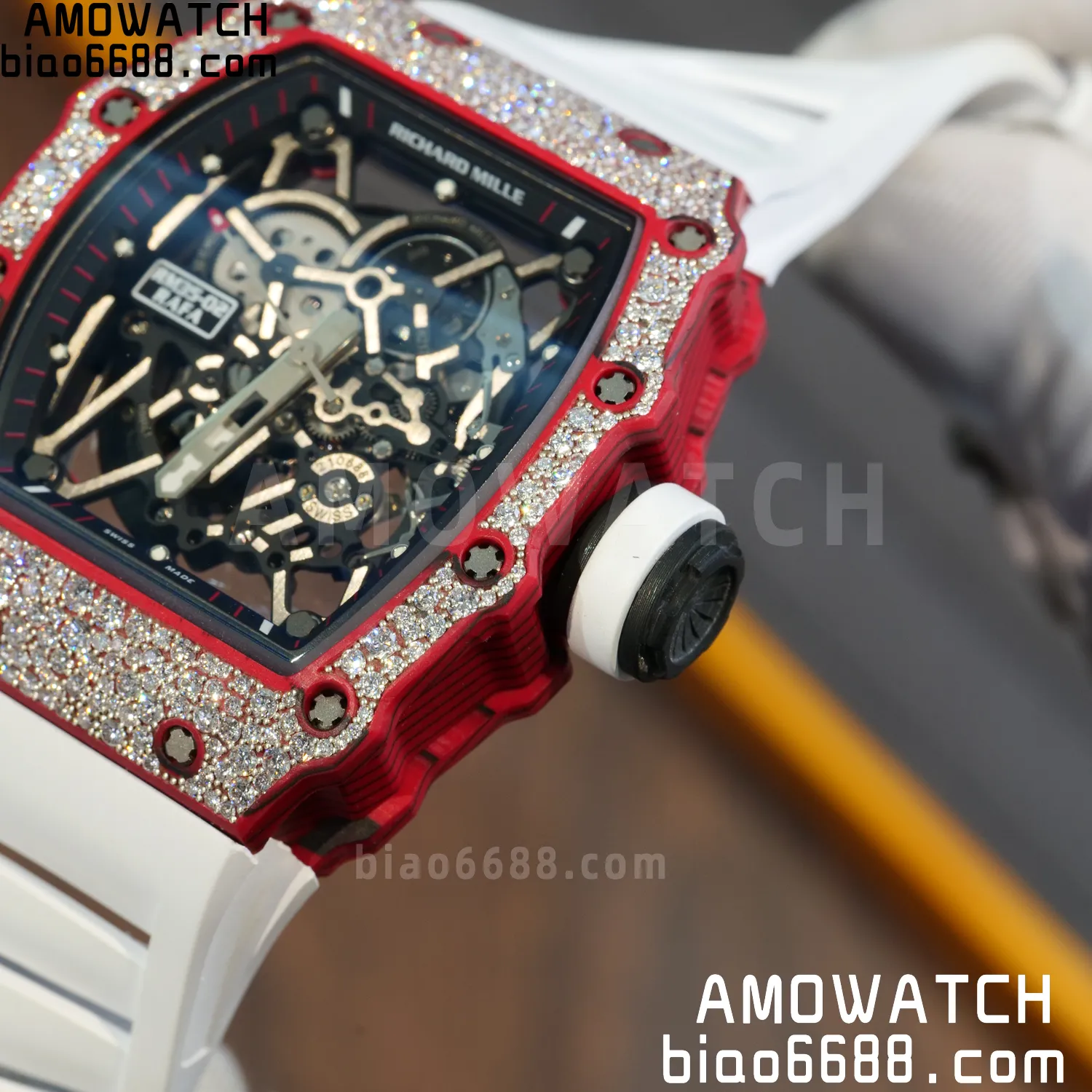 Custom Made RICHARD MILLE RM035 RM35-02 RM3502 Red NTPT Carbon on White Rubber Strap Vaucher RMUL1 80 abe2c40ef74e113 AMO Watch