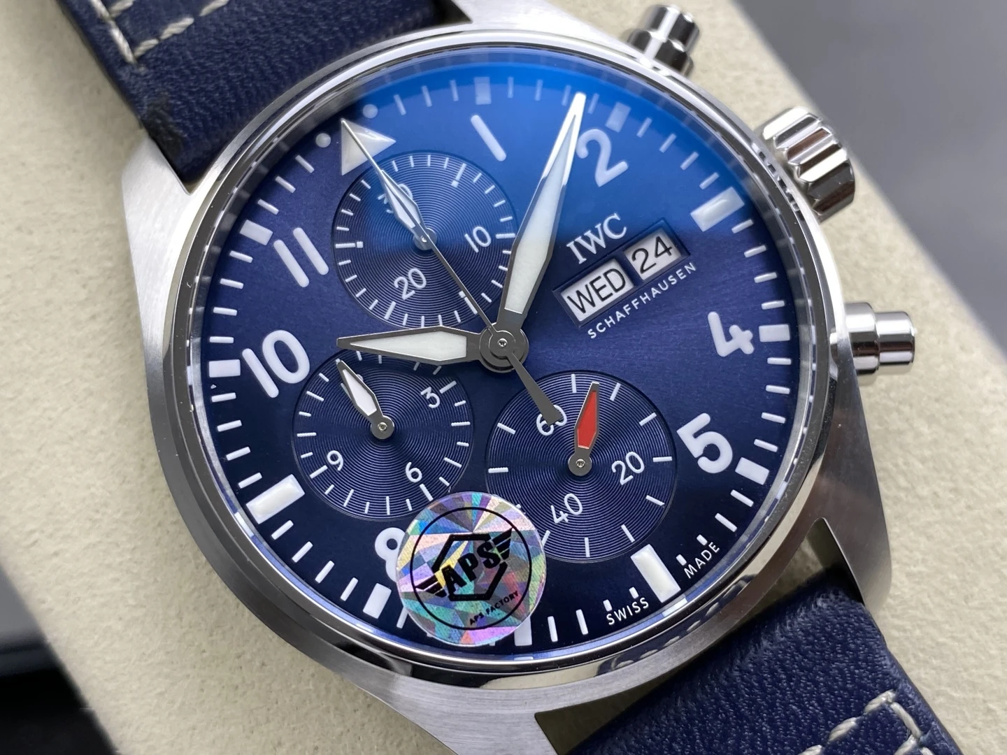 IWC Pilot Chrono IW388101 APSF 1:1 Best Edition Blue Dial on Blue Leather Strap SA69385 Super Clone 24 ac62da32da6f60b 阿默表行AmoWatch