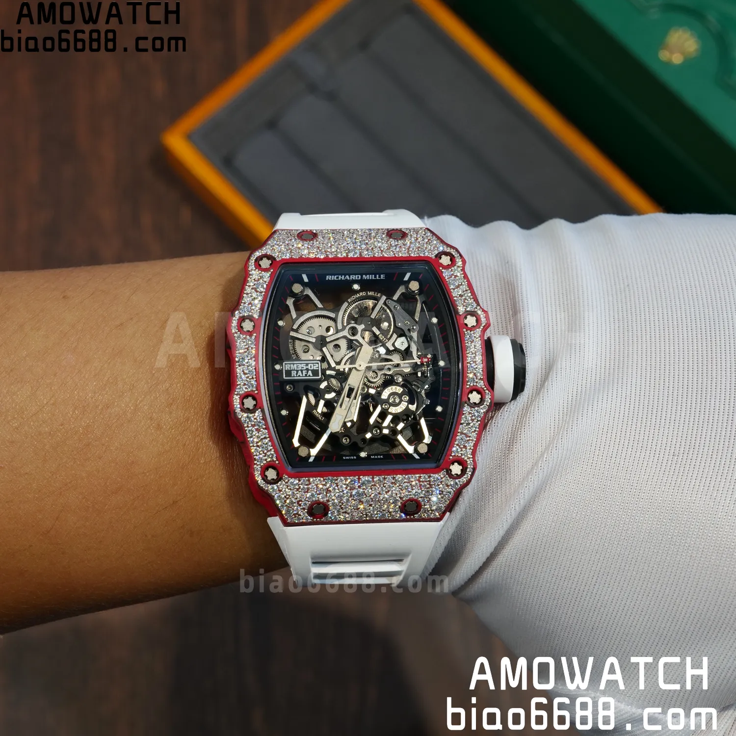 Custom Made RICHARD MILLE RM035 RM35-02 RM3502 Red NTPT Carbon on White Rubber Strap Vaucher RMUL1 96 b0fcbe9f7bbfa95 AMO Watch