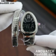 BVLGARI Serpenti Seduttori Watch 101816 SS BVF 1:1 Best Edition Black Dial with Diamond Bezelon SS Bracelet ETA Quartz