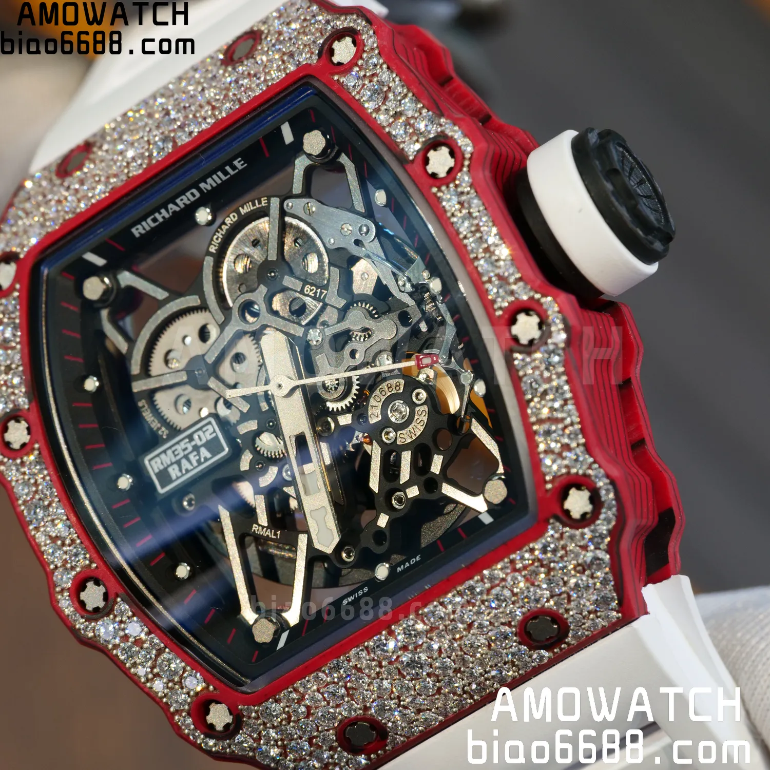 Custom Made RICHARD MILLE RM035 RM35-02 RM3502 Red NTPT Carbon on White Rubber Strap Vaucher RMUL1 84 b615c30a38a4789 AMO Watch