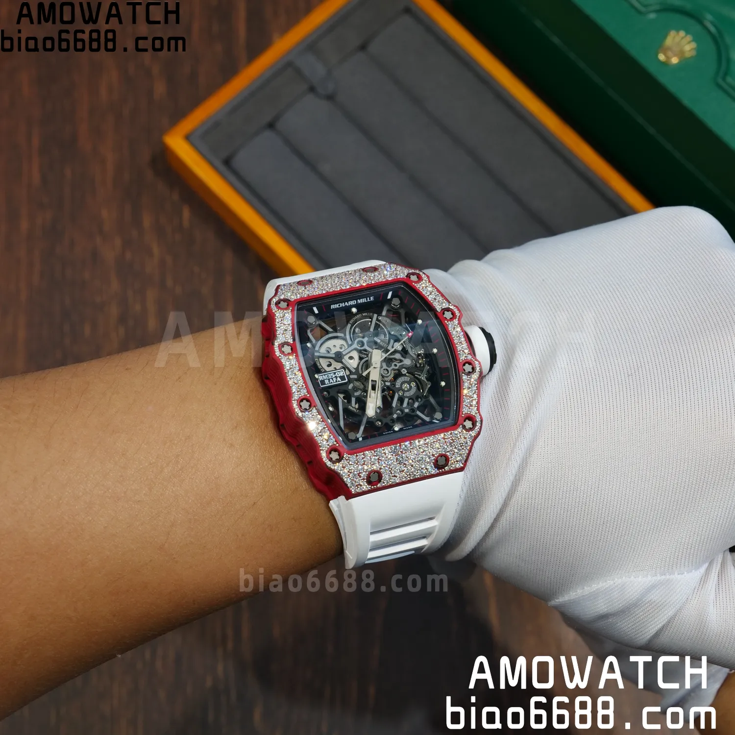 Custom Made RICHARD MILLE RM035 RM35-02 RM3502 Red NTPT Carbon on White Rubber Strap Vaucher RMUL1 95 bd7fce122d4ba94 AMO Watch