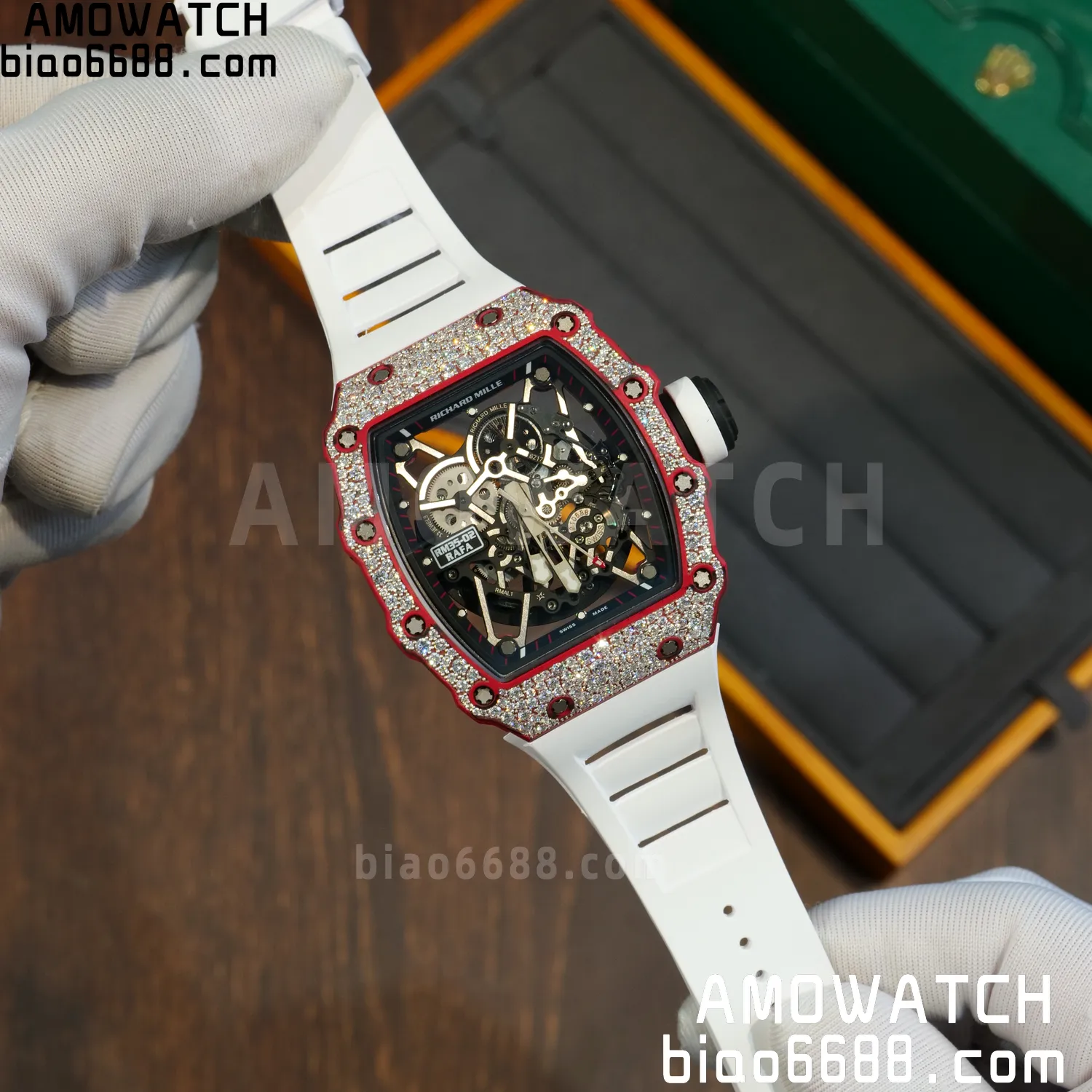 Custom Made RICHARD MILLE RM035 RM35-02 RM3502 Red NTPT Carbon on White Rubber Strap Vaucher RMUL1 68 e54c0519e6f1f10 AMO Watch
