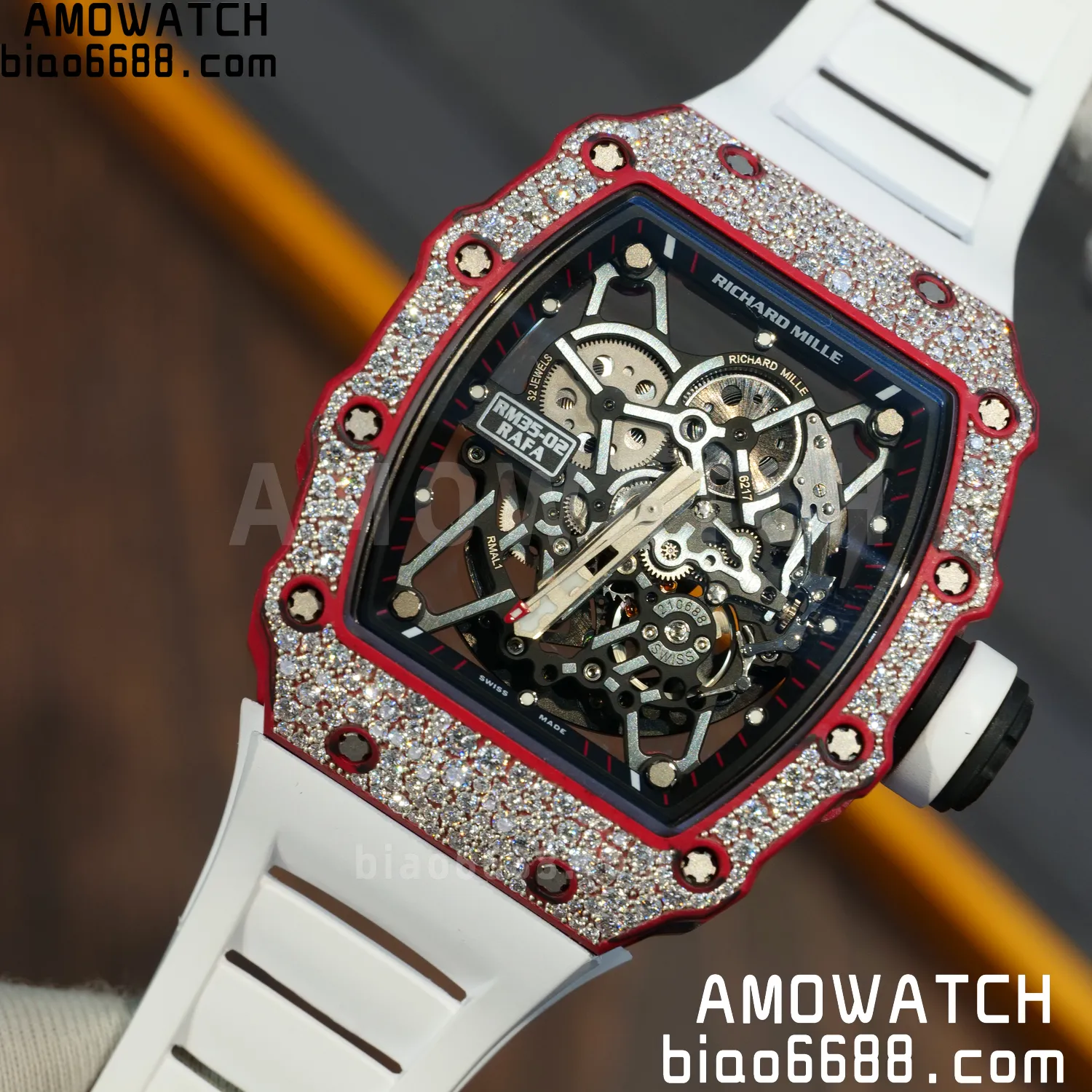 Custom Made RICHARD MILLE RM035 RM35-02 RM3502 Red NTPT Carbon on White Rubber Strap Vaucher RMUL1 86 e93b15a80bd5726 AMO Watch