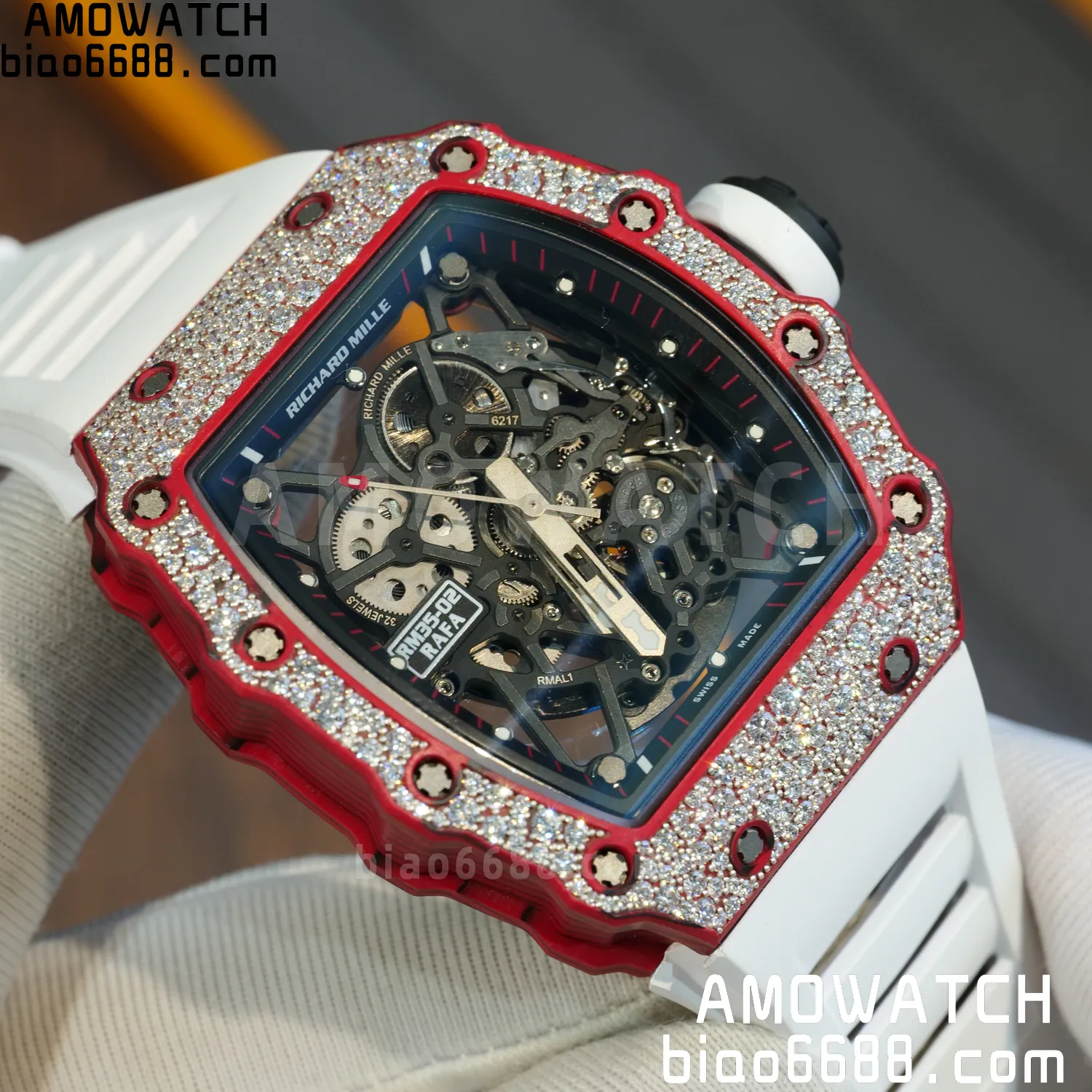 Custom Made RICHARD MILLE RM035 RM35-02 RM3502 Red NTPT Carbon on White Rubber Strap Vaucher RMUL1 81 ece3a353d8b3871 AMO Watch