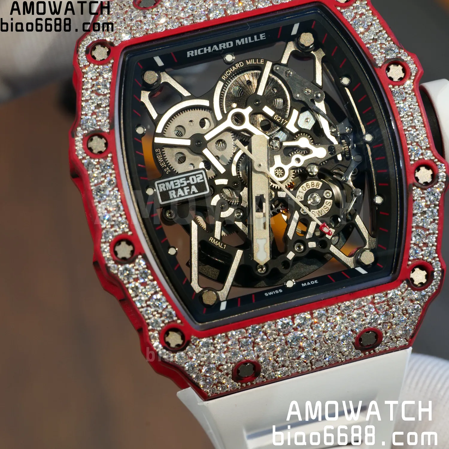 Custom Made RICHARD MILLE RM035 RM35-02 RM3502 Red NTPT Carbon on White Rubber Strap Vaucher RMUL1 85 ff39e25ff1693e4 AMO Watch