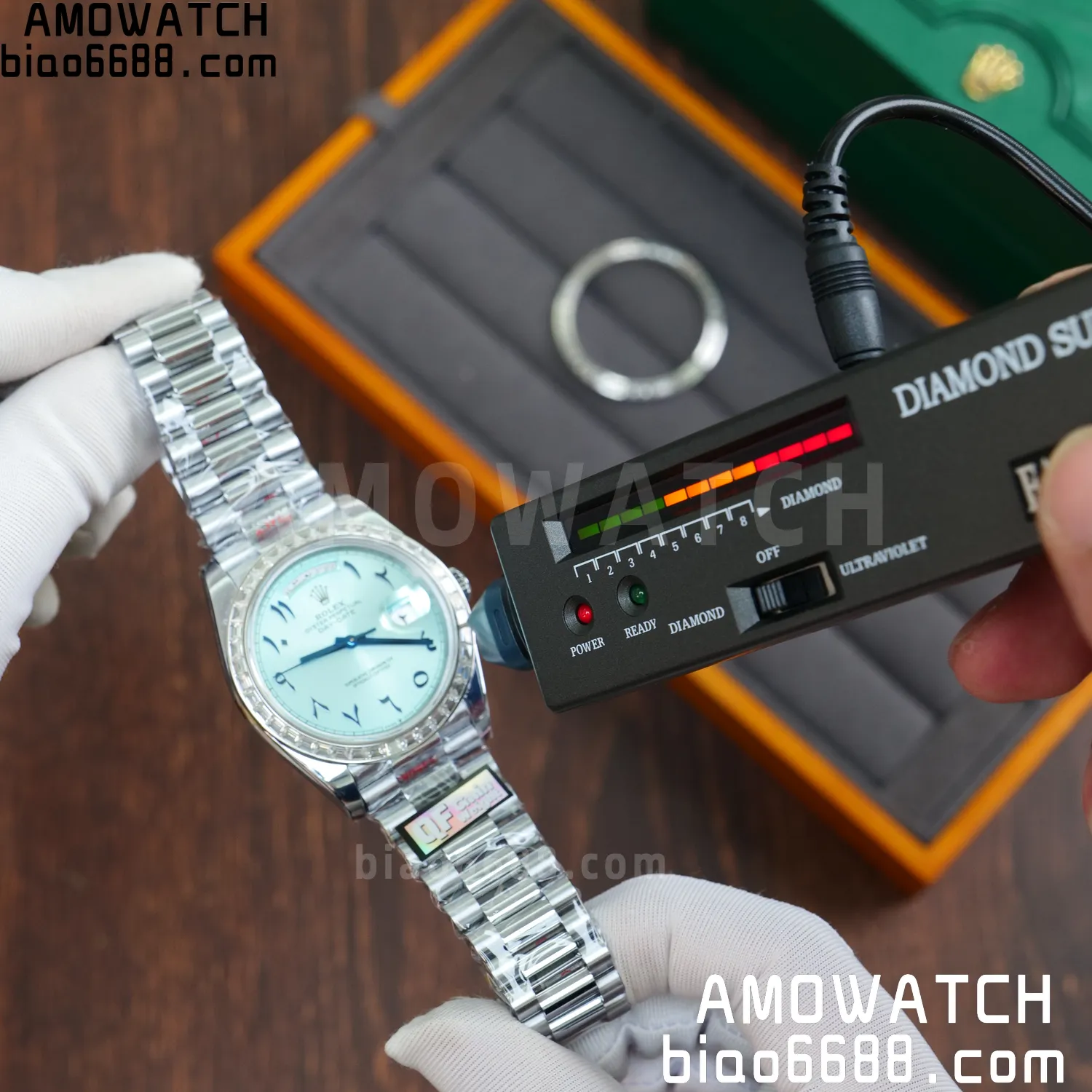 Custom Made Rolex DayDate 228236 40mm Best Edition Moissanite Bezel Deep Crystal 183g 55 051bc0d4f3d91f5 AMO Watch