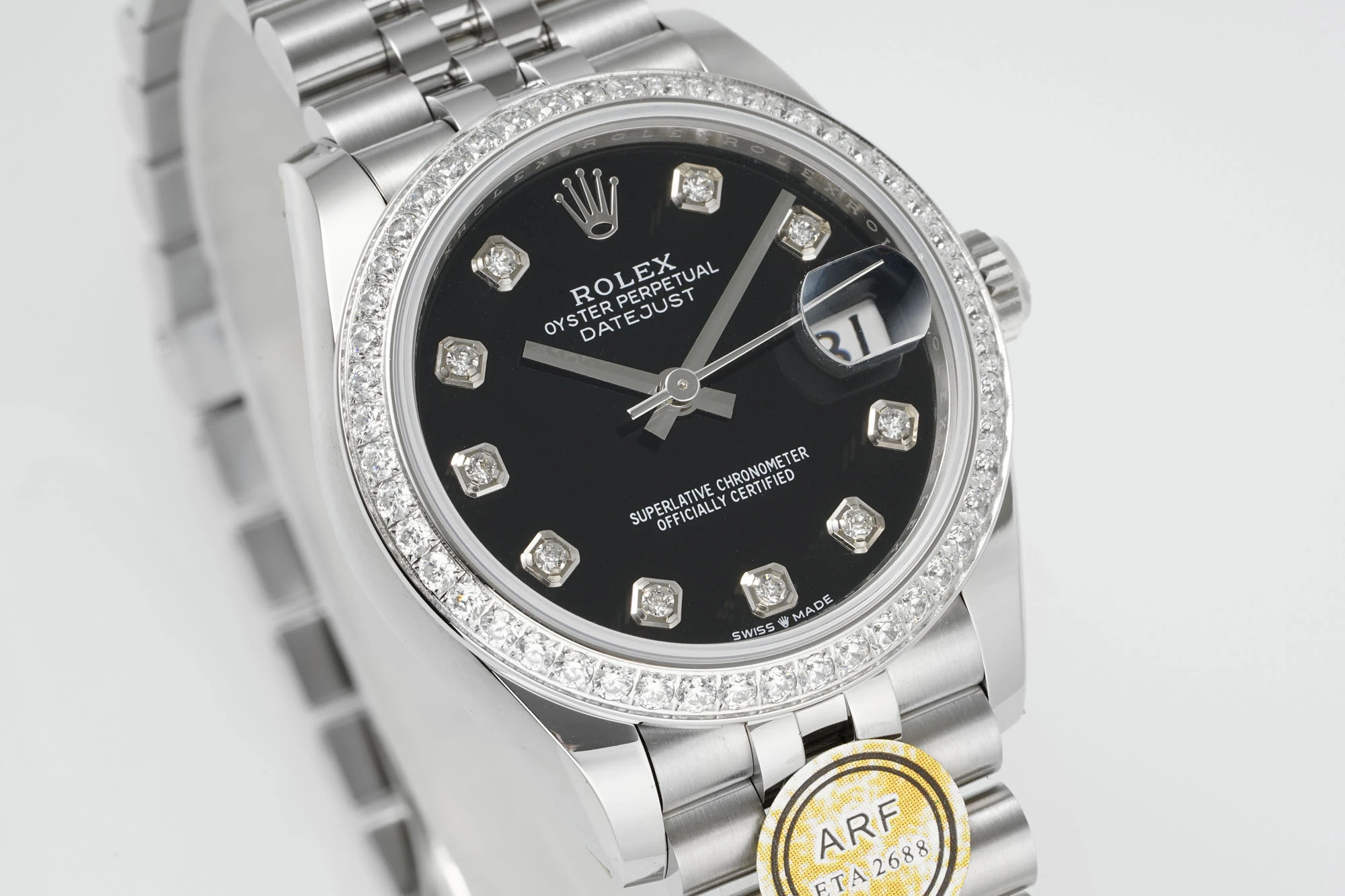 Rolex DateJust 31 278384 ARF 1:1 Best Edition 904L Steel Black Diamond Dial Diamond bezel on SS Jubilee Bracelet 22 06610bd77dbd026 AMO Watch
