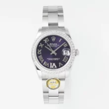Rolex DateJust 31 278384 ARF 1:1 Best Edition 904L Steel Purple Roman Dial Diamond bezel on SS Oyster Bracelet