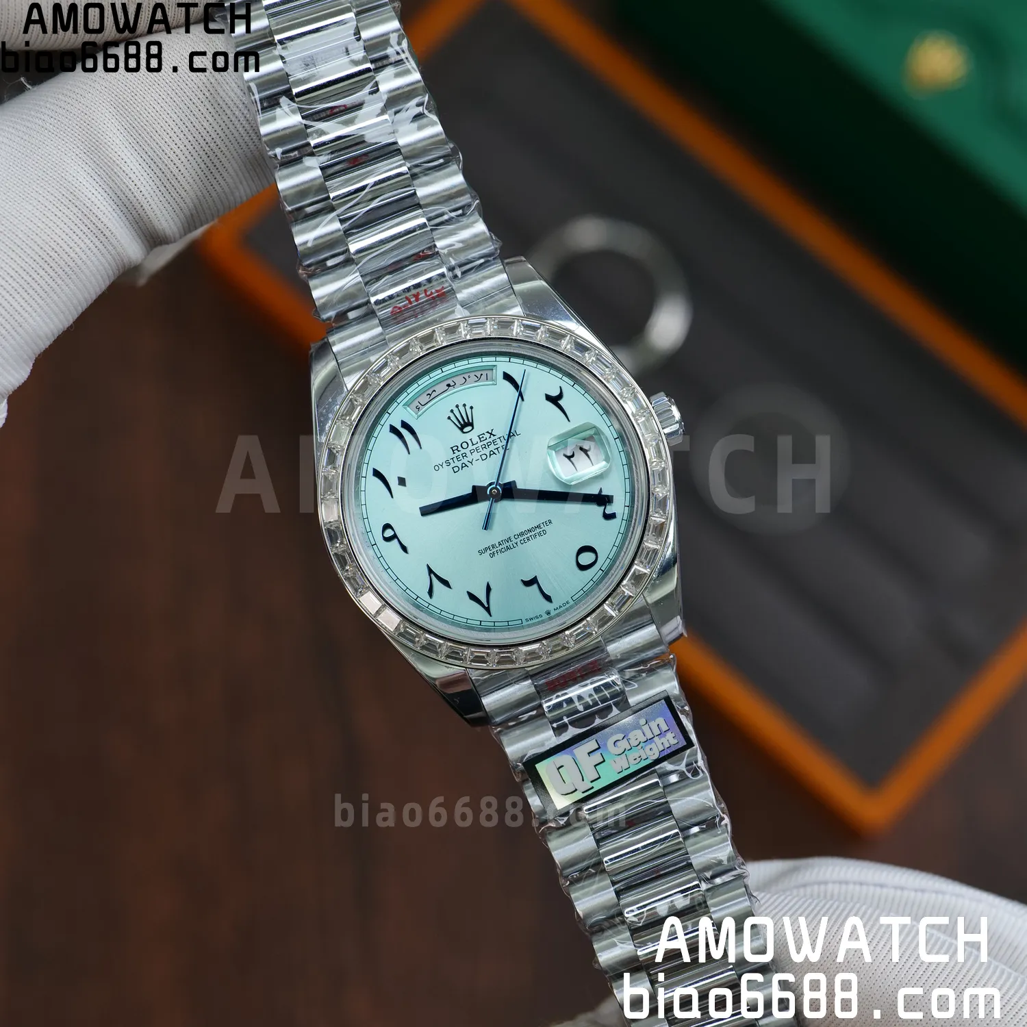 Custom Made Rolex DayDate 228236 40mm Best Edition Moissanite Bezel Deep Crystal 183g 52 0af7b9b9a33c8eb AMO Watch