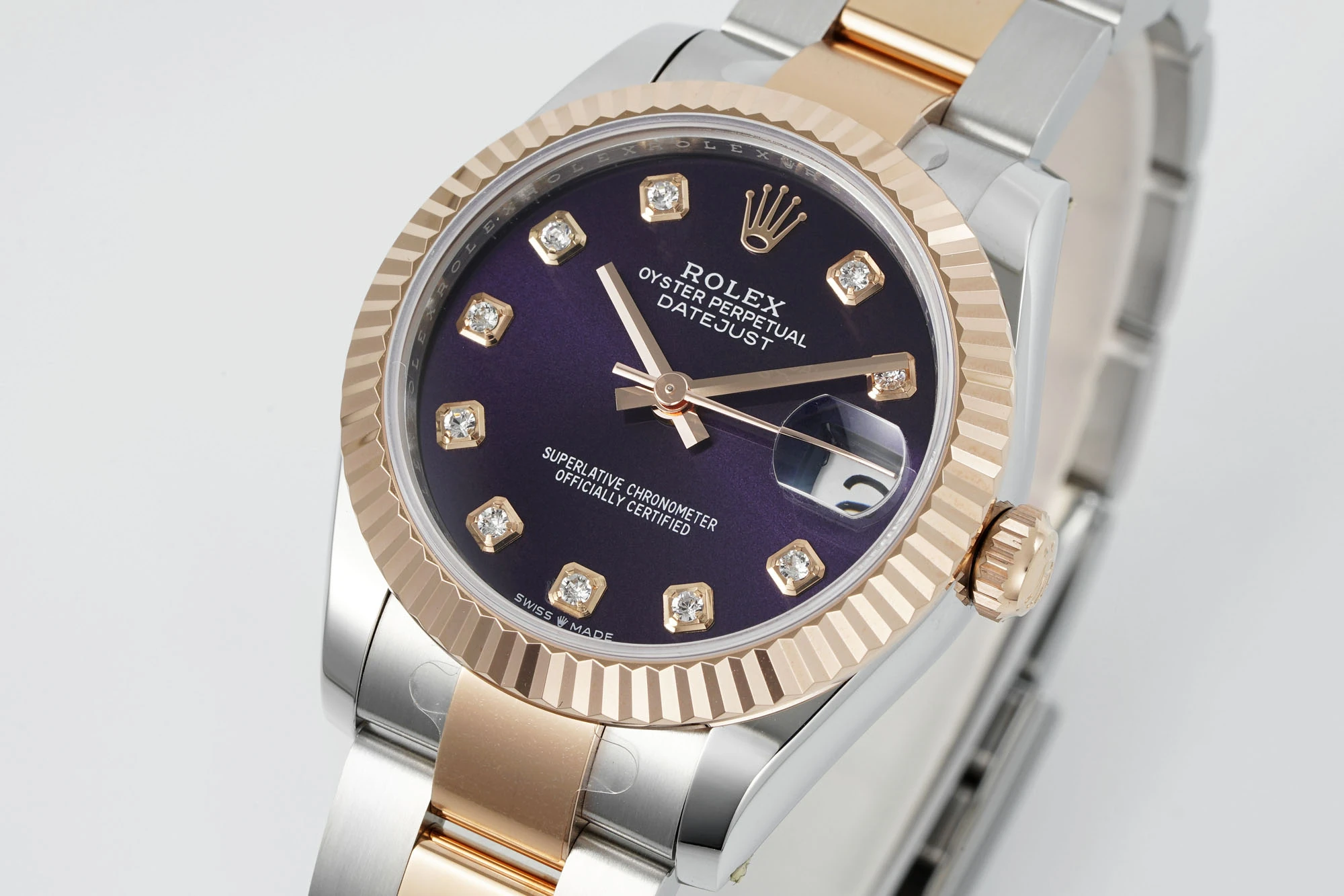 Rolex DateJust 31 278271 ARF 1:1 Best Edition 904L Steel Purple Diamonds Dial on SS/RG Oyster Bracelet 23 0b947c22e6ff08e AMO Watch