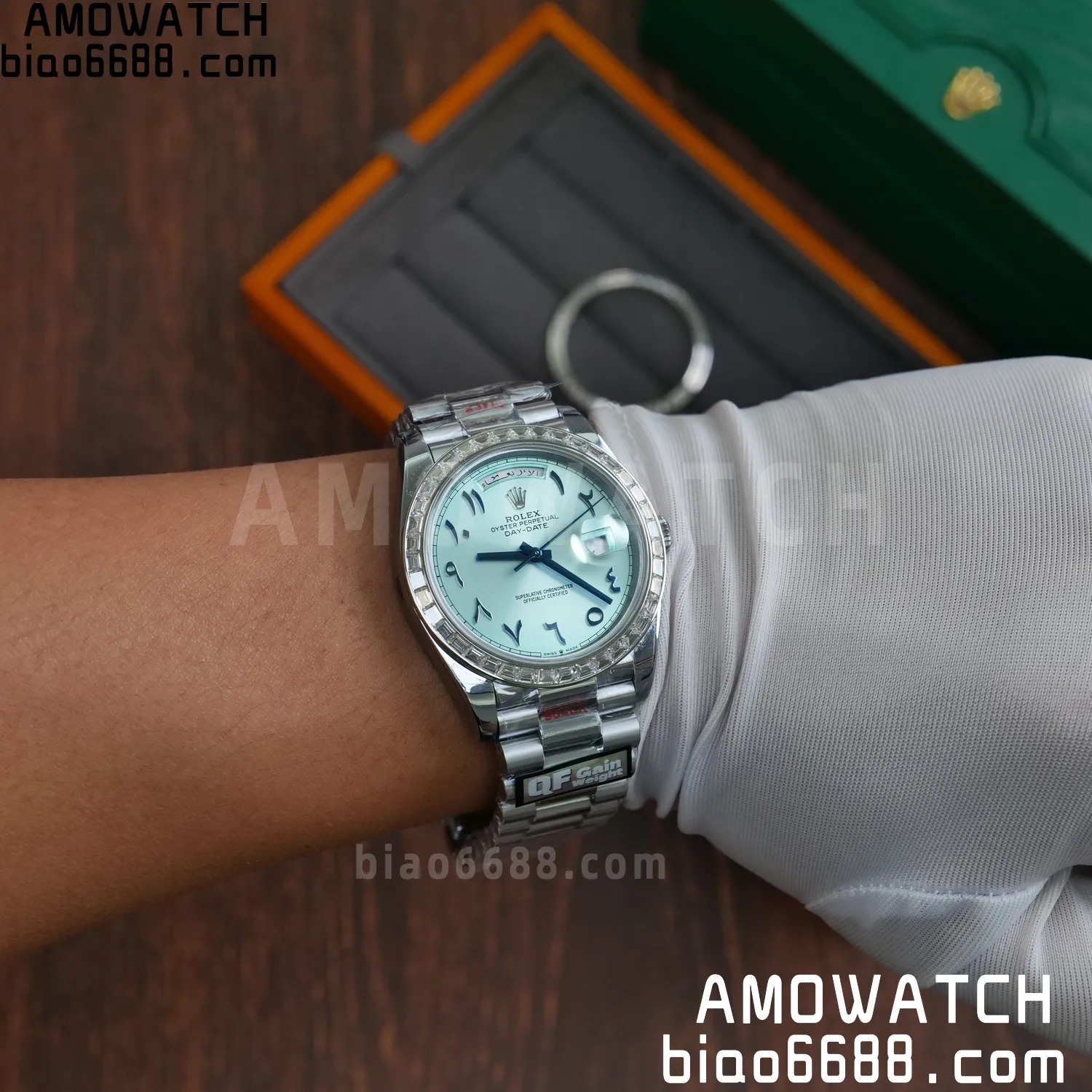 Custom Made Rolex DayDate 228236 40mm Best Edition Moissanite Bezel Deep Crystal 183g 73 10a989c89d6b6af AMO Watch