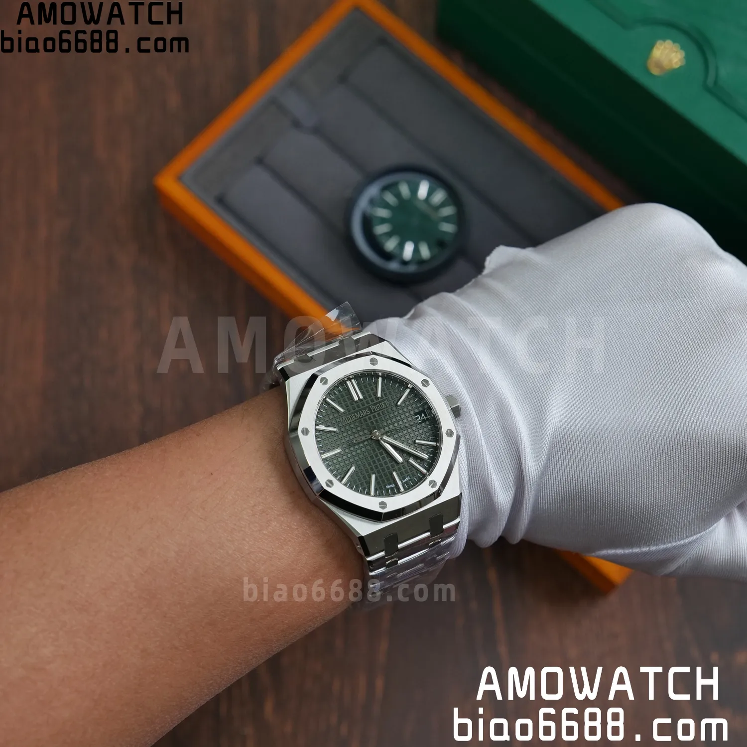 Custom Made AP AP Royal Oak 15510 SS TOP Factory (SW Factory Green Dial、 DEEP Crystal) 86 189e5c43423ec81 AMO Watch