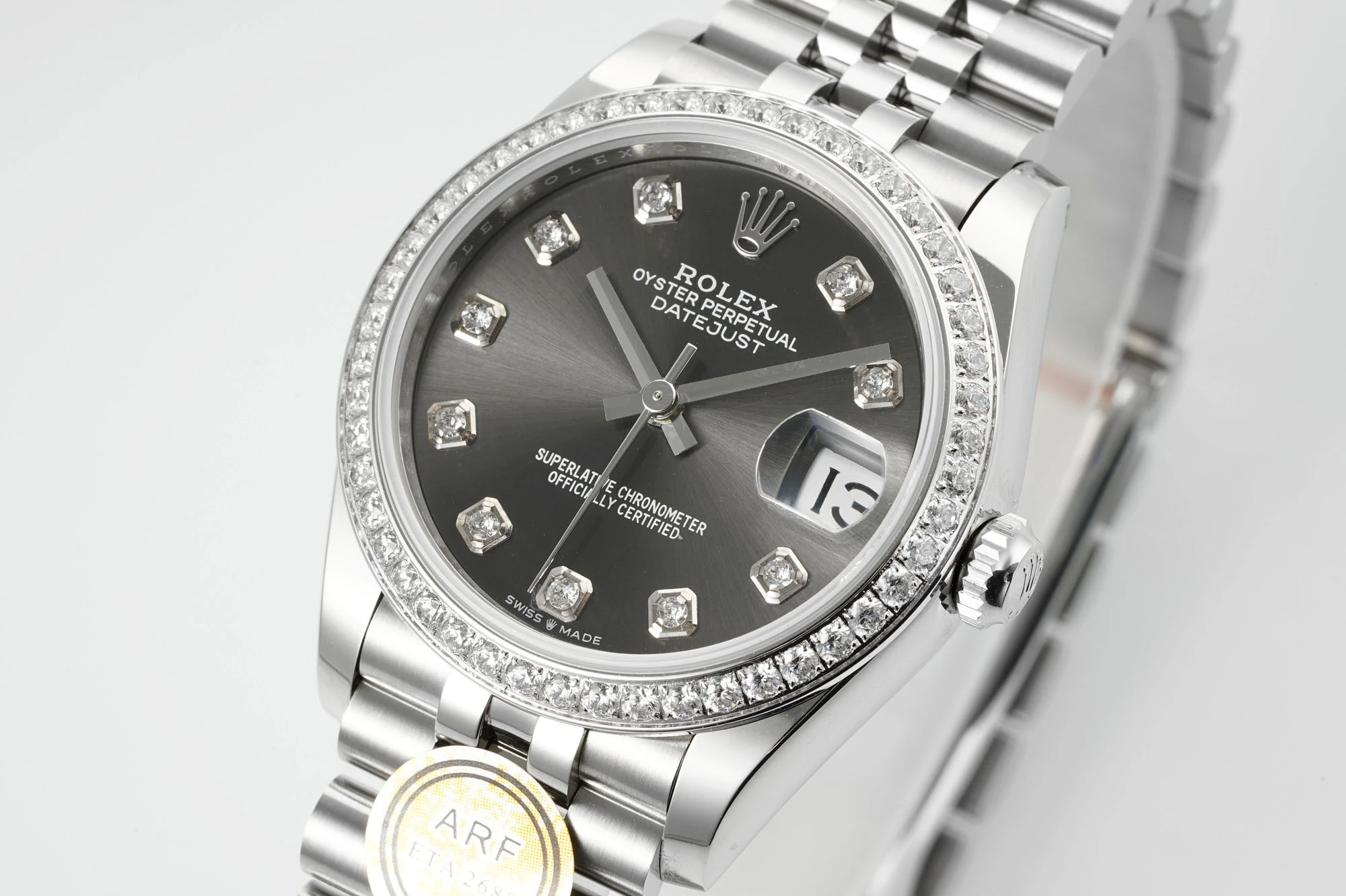 Rolex DateJust 31 278384 ARF 1:1 Best Edition 904L Steel Grey Diamond Dial Diamond bezel on SS Jubilee Bracelet 23 1d54de008973478 AMO Watch