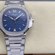 PP Nautilus 7118 Ladies DDF 1:1 Best Edition Blue Dial Diamonds Bezel on SS Bracelet A324 Super Clone