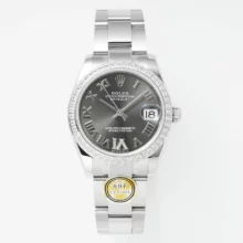 Rolex DateJust 31 278384 ARF 1:1 Best Edition 904L Steel Grey Roman Dial Diamond bezel on SS Oyster Bracelet
