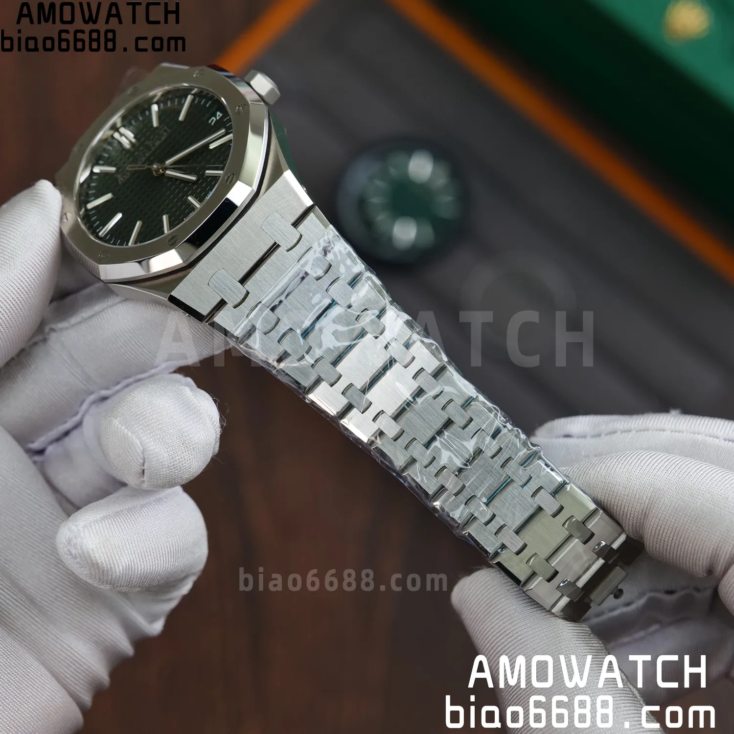 Custom Made AP AP Royal Oak 15510 SS TOP Factory (SW Factory Green Dial、 DEEP Crystal) 66 2a54469640bcf8d AMO Watch