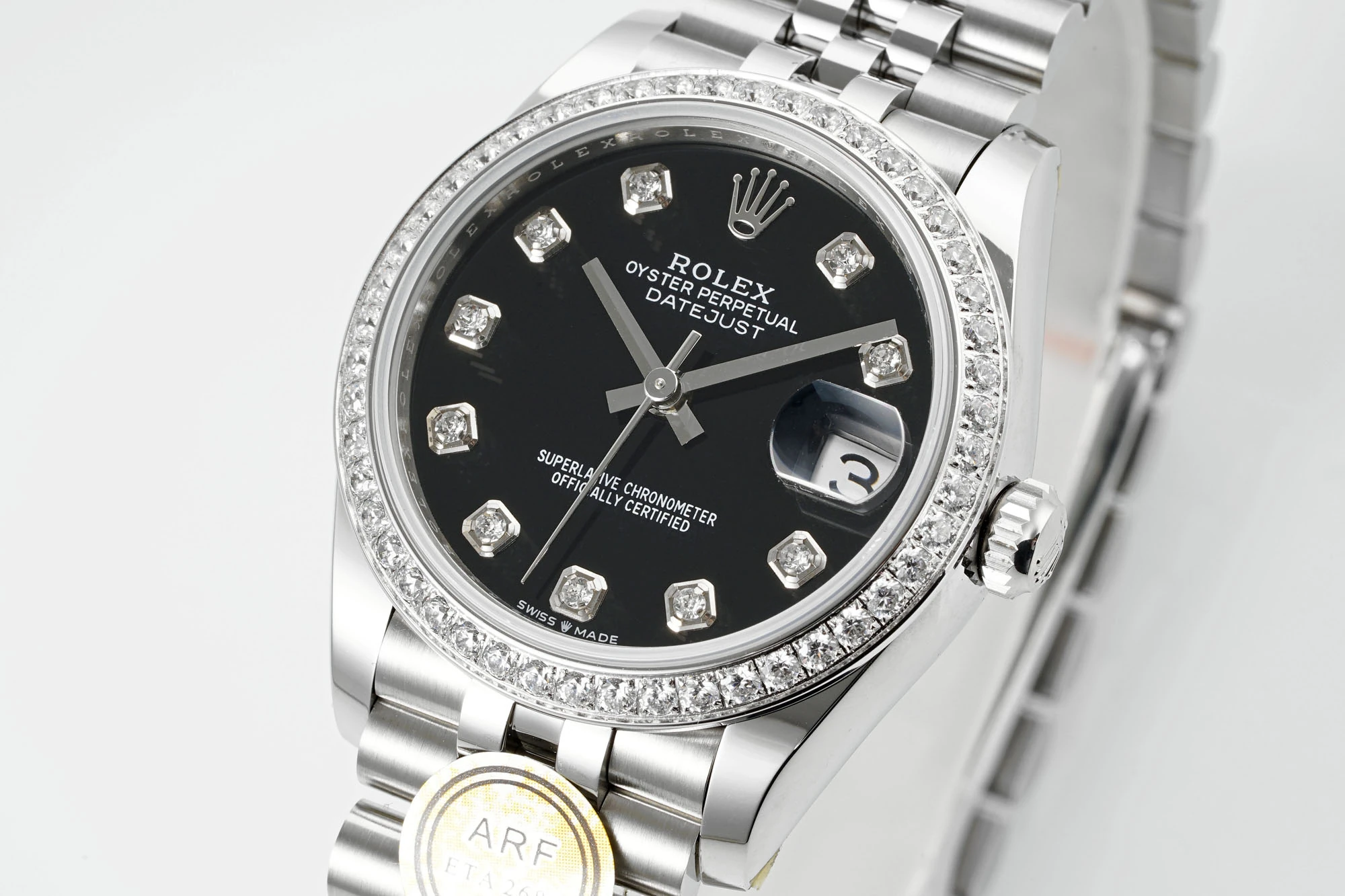 Rolex DateJust 31 278384 ARF 1:1 Best Edition 904L Steel Black Diamond Dial Diamond bezel on SS Jubilee Bracelet 20 2db8896b47075b9 AMO Watch