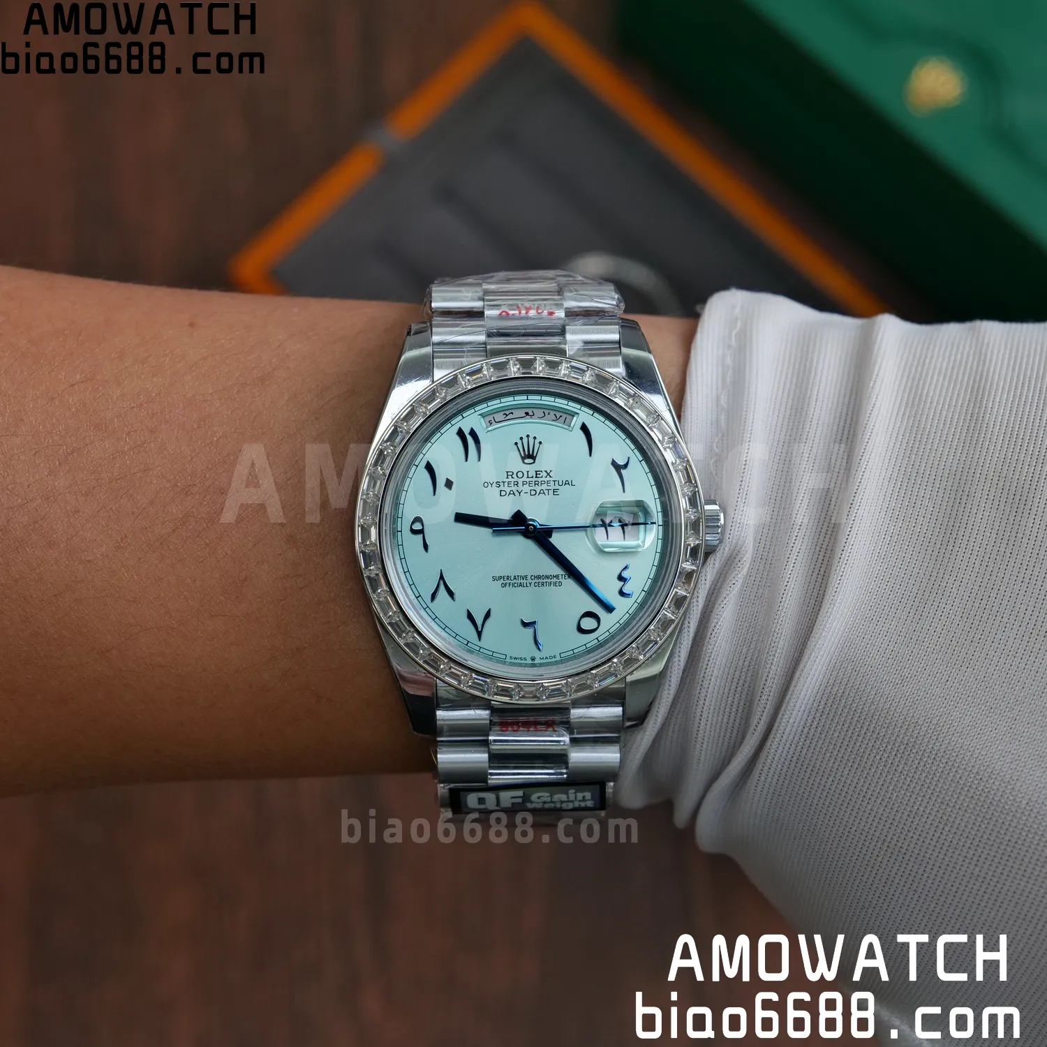 Custom Made Rolex DayDate 228236 40mm Best Edition Moissanite Bezel Deep Crystal 183g 72 3618402adb2a8ac AMO Watch