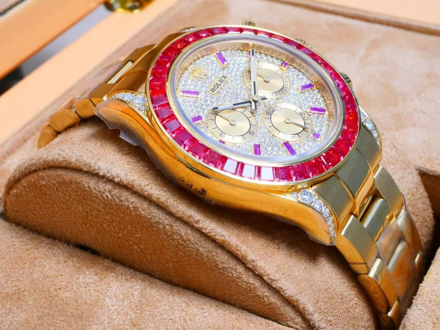 Rolex Daytona RG RX Factory 1:1 Best Edition Diamond Dial Ruby Bezel on RG Bracelet DD4130 (Weighted)207g 31 372f210e4b7bf7c AMO Watch