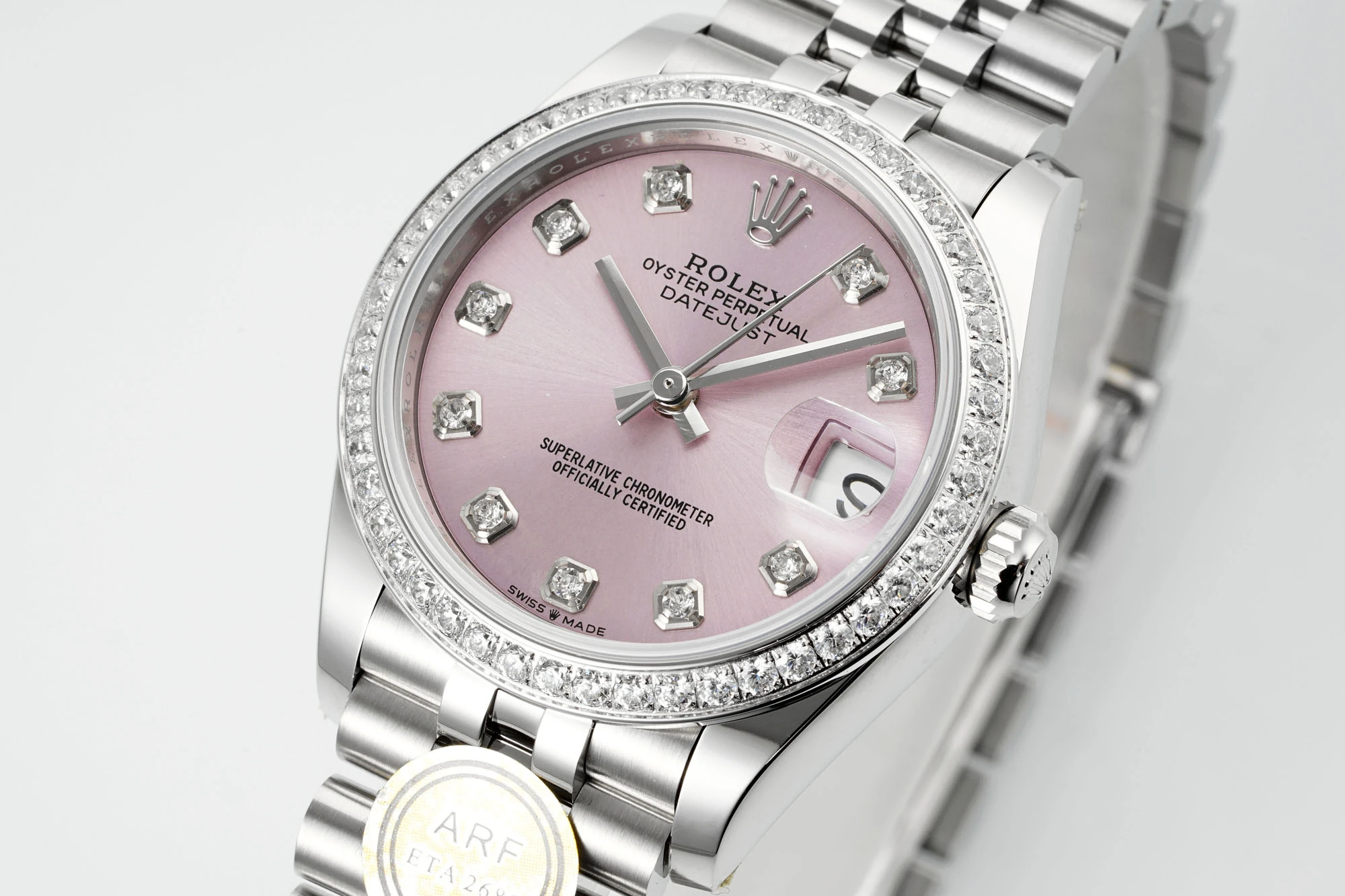 Rolex DateJust 31 278384 ARF 1:1 Best Edition 904L Steel Pink Diamond Dial Diamond bezel on SS Jubilee Bracelet 21 3f34e26537e8ab1 AMO Watch