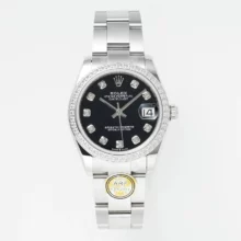 Rolex DateJust 31 278384 ARF 1:1 Best Edition 904L Steel Black Diamond Dial Diamond bezel on SS Oyster Bracelet