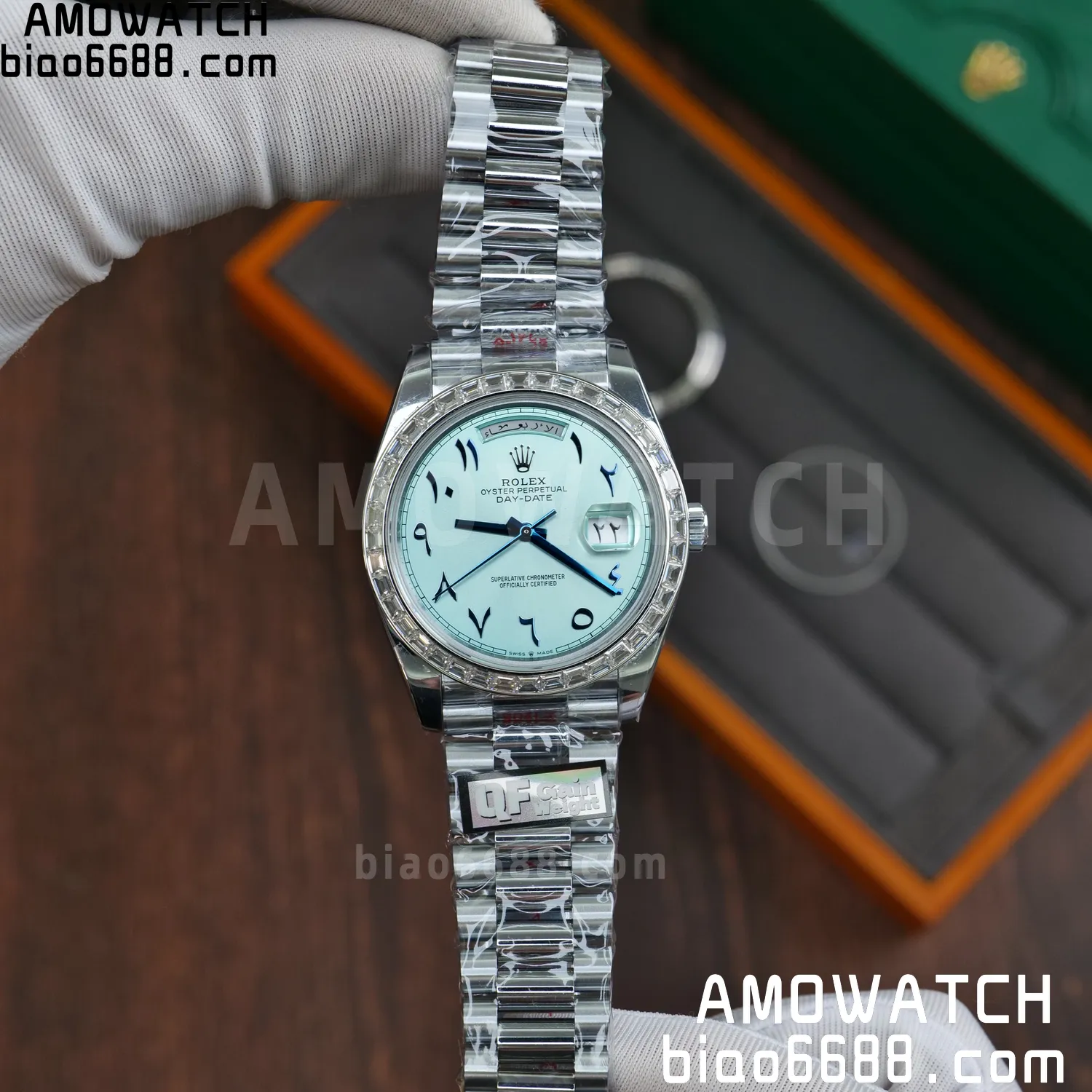 Custom Made Rolex DayDate 228236 40mm Best Edition Moissanite Bezel Deep Crystal 183g 58 46e93a864b90140 AMO Watch
