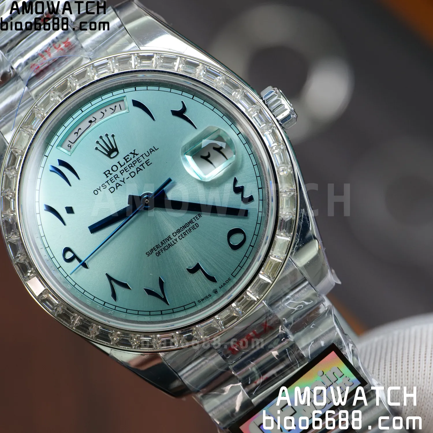 Custom Made Rolex DayDate 228236 40mm Best Edition Moissanite Bezel Deep Crystal 183g 69 504beb57285196a AMO Watch
